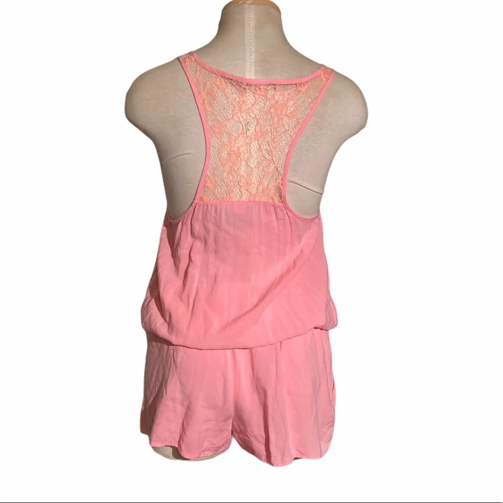 Women’s Pink Button-Front Romper with Lace Straps